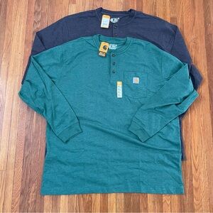 Carhartt Men's Long Sleeve Henley Shirts - Green and Navy